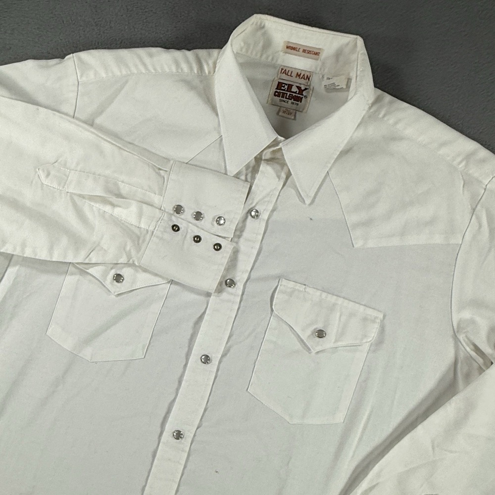 Ely Cattleman Tall Man White Pearl Snap Shirt Western XLT 17 37 Long Sleeve
